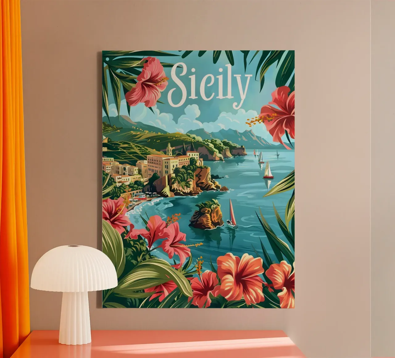 Sicilië vintage reisposter canvas met Baklijst van Vintage Travel Art