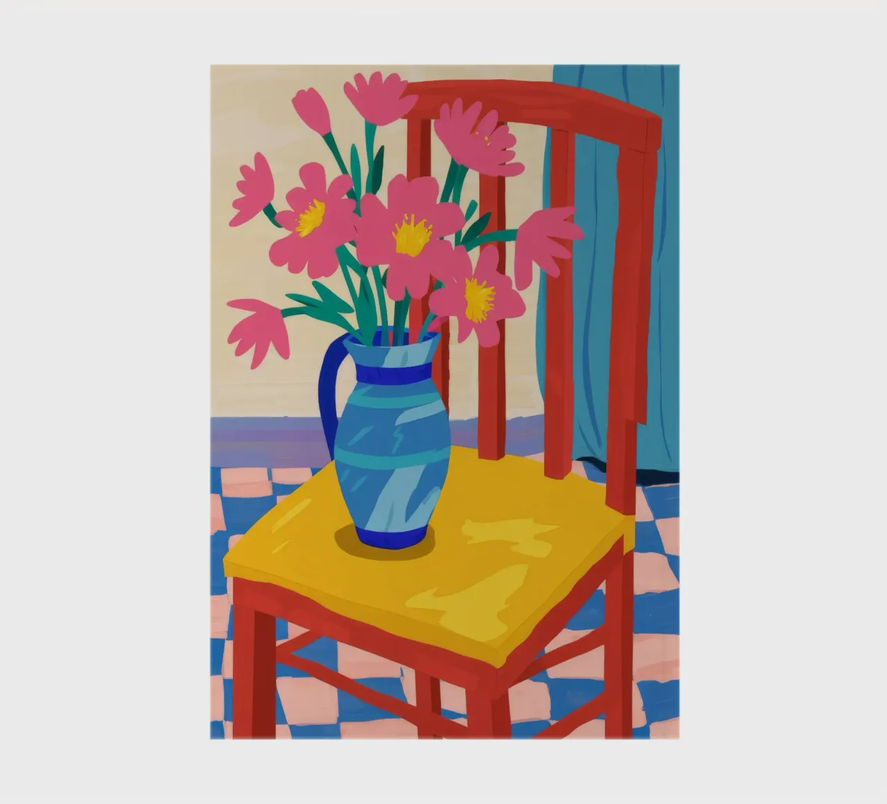 Vase bleu Table jaune carnet de notes de Stone Decade