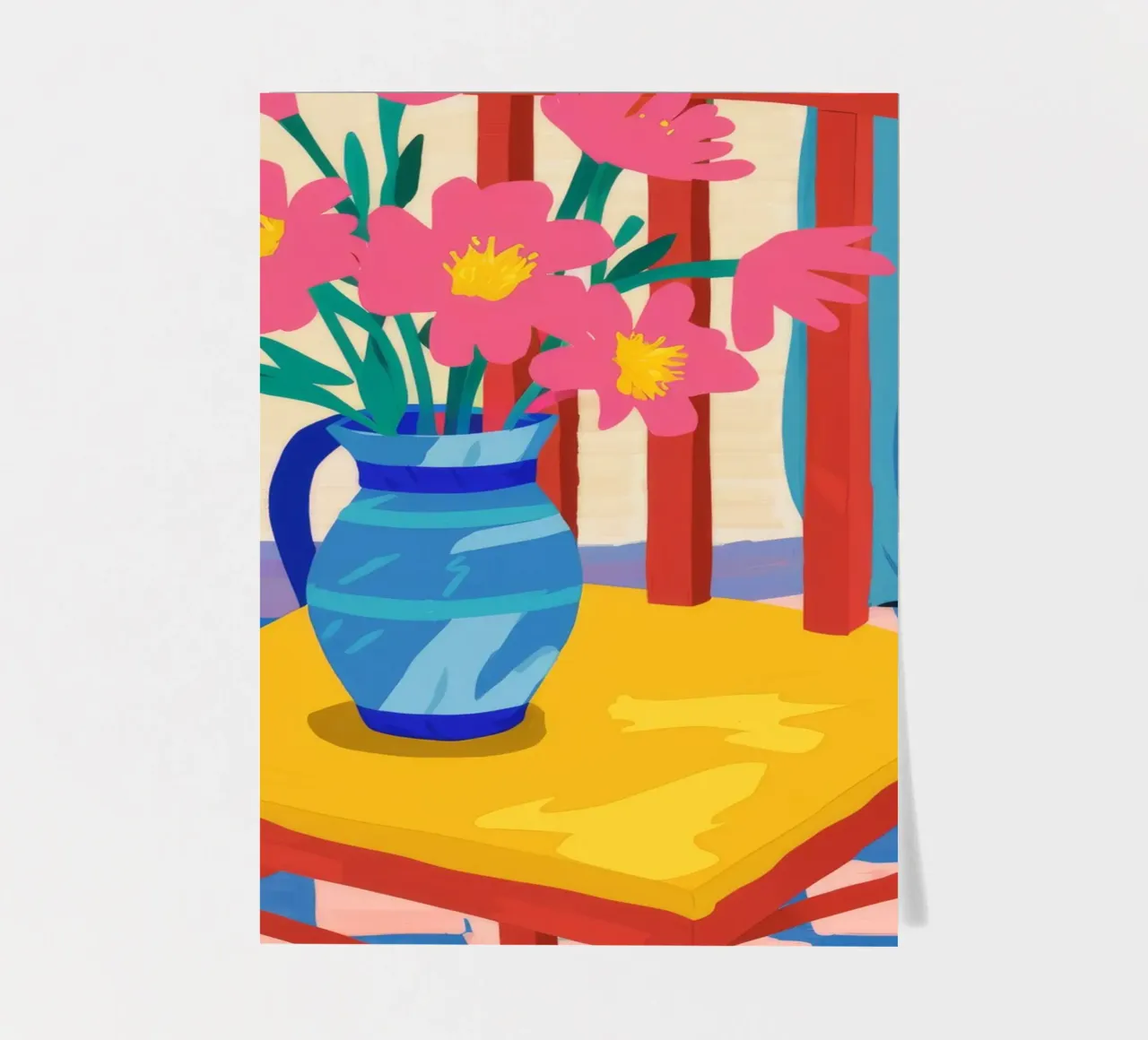 Vase bleu Table jaune planche autocollant de Stone Decade