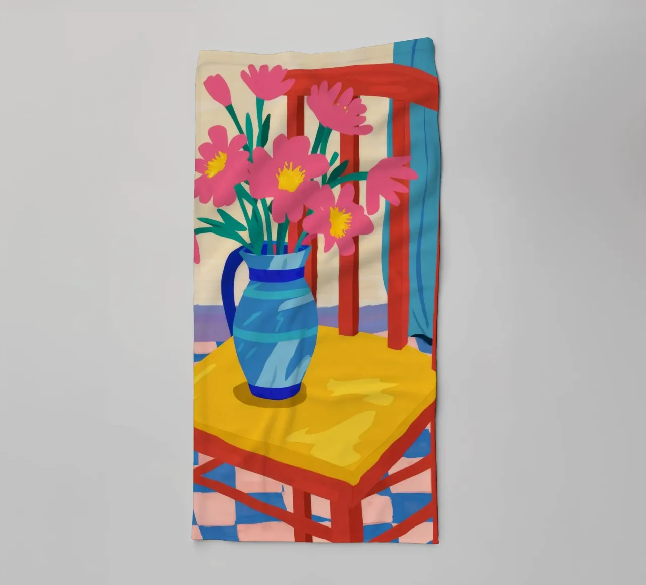 Vase bleu Table jaune serviette de bain de Stone Decade