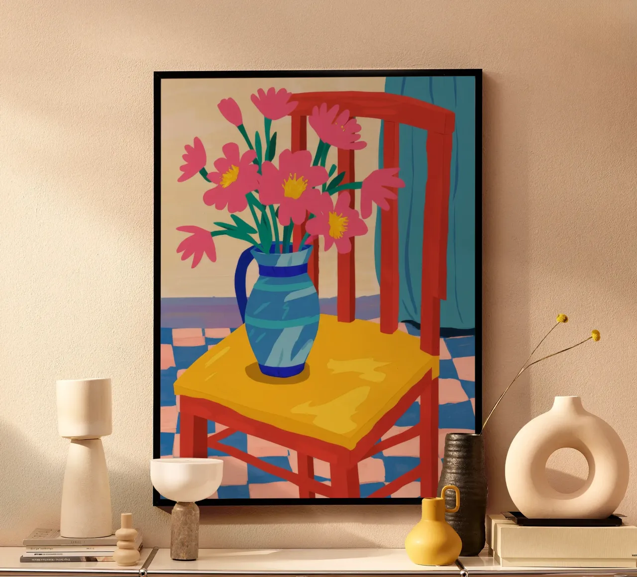 Vase bleu Table jaune hahnemühle de Stone Decade
