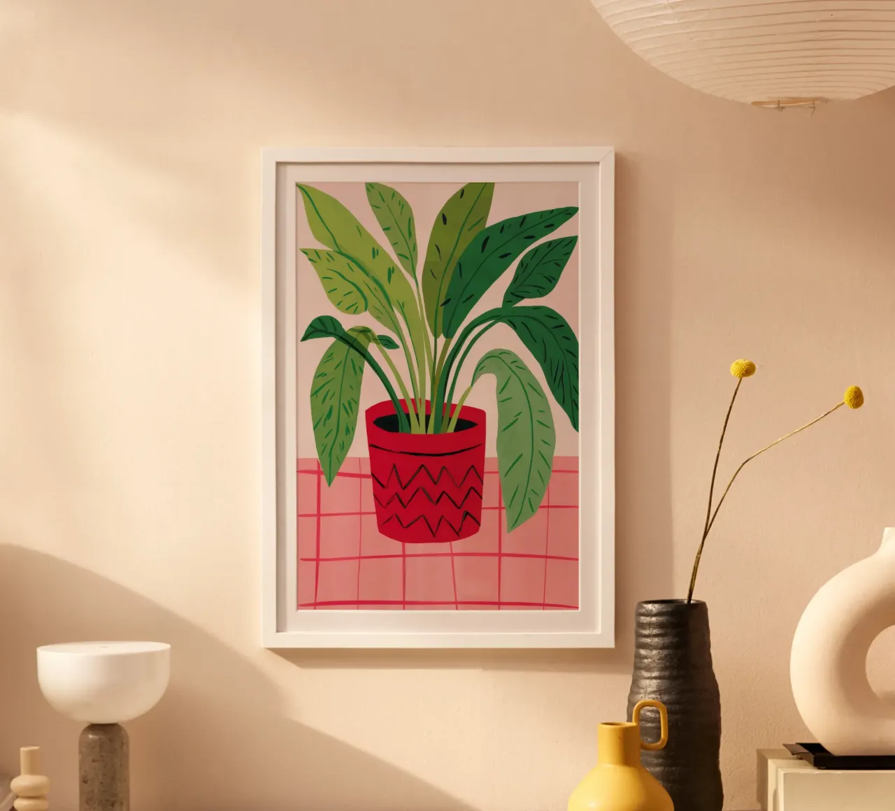 Vaso rosso in percalle poster con telaio in plastica da Haven Fantasy