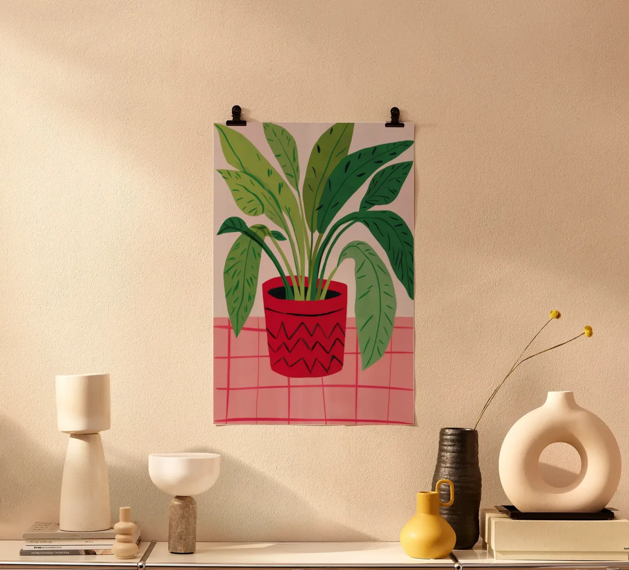 Vaso rosso in percalle poster con telaio in plastica da Haven Fantasy