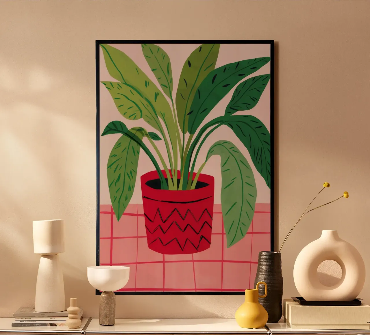 Vaso rosso in percalle poster con telaio in plastica da Haven Fantasy