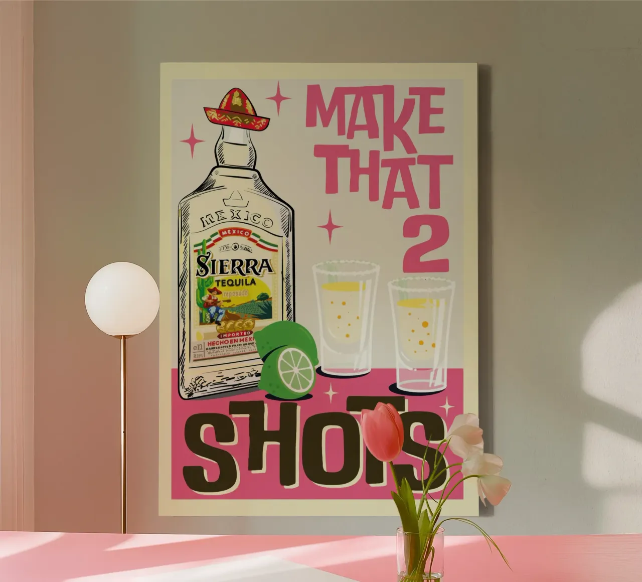 Tequila shots canvas met Baklijst van Beauty wall
