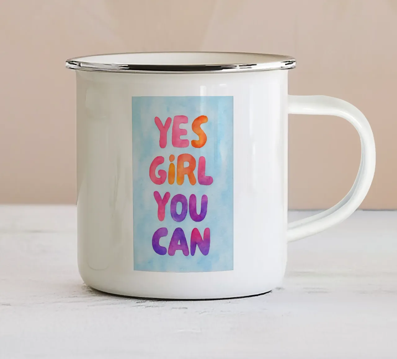sì ragazza puoi tazza in smalto da onelove