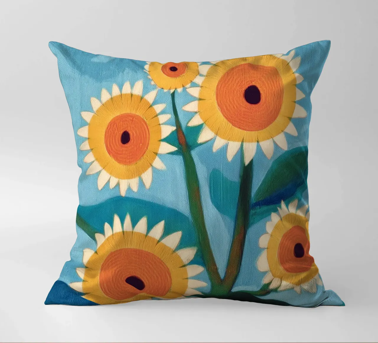 Sunflower Study in Sunny Yellow and Burnt Orange cuscino da Flow Line