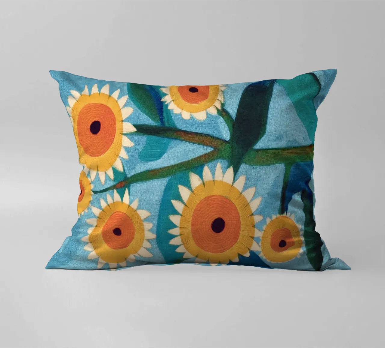 Sunflower Study in Sunny Yellow and Burnt Orange cuscino da Flow Line