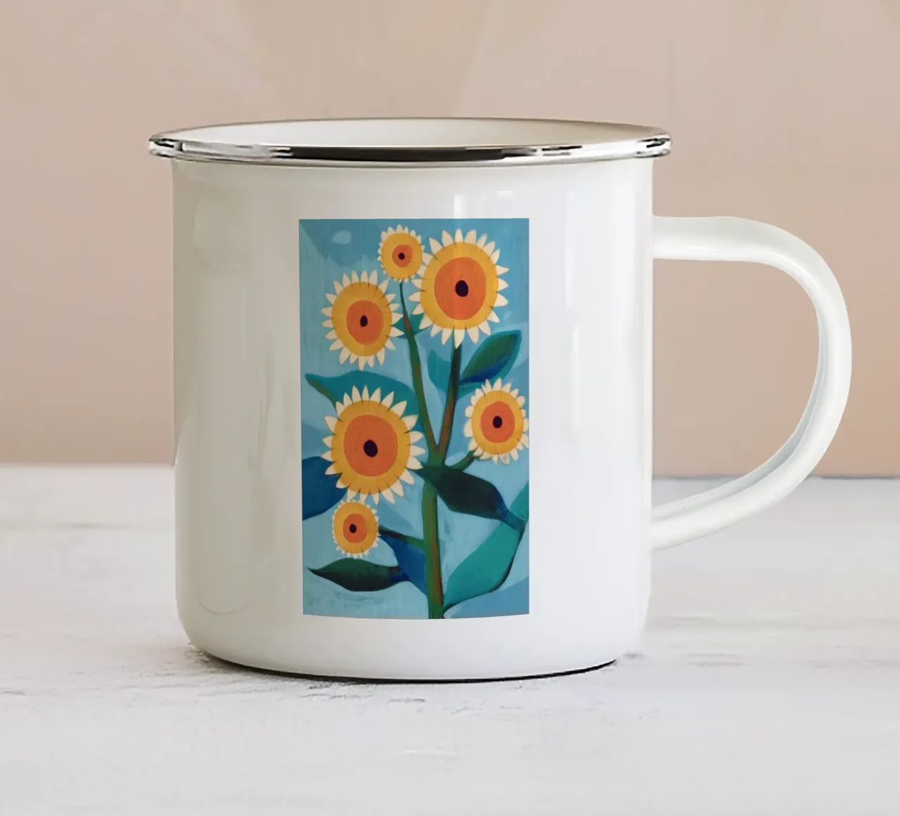 Sunflower Study in Sunny Yellow and Burnt Orange tazza in smalto da Flow Line