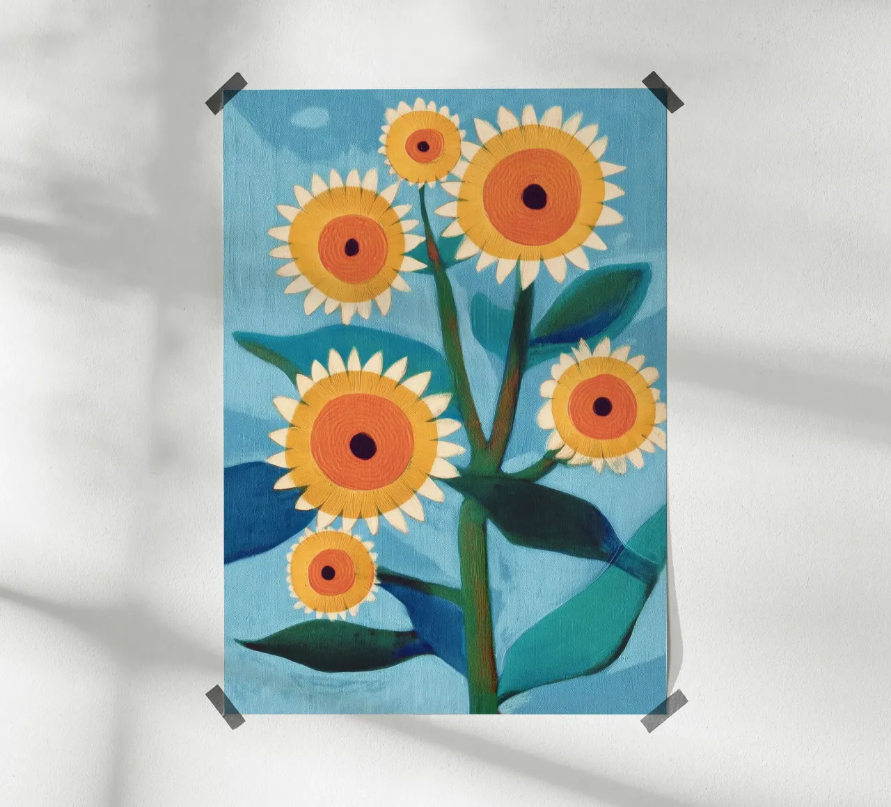 Sunflower Study in Sunny Yellow and Burnt Orange poster con telaio in alluminio da Flow Line