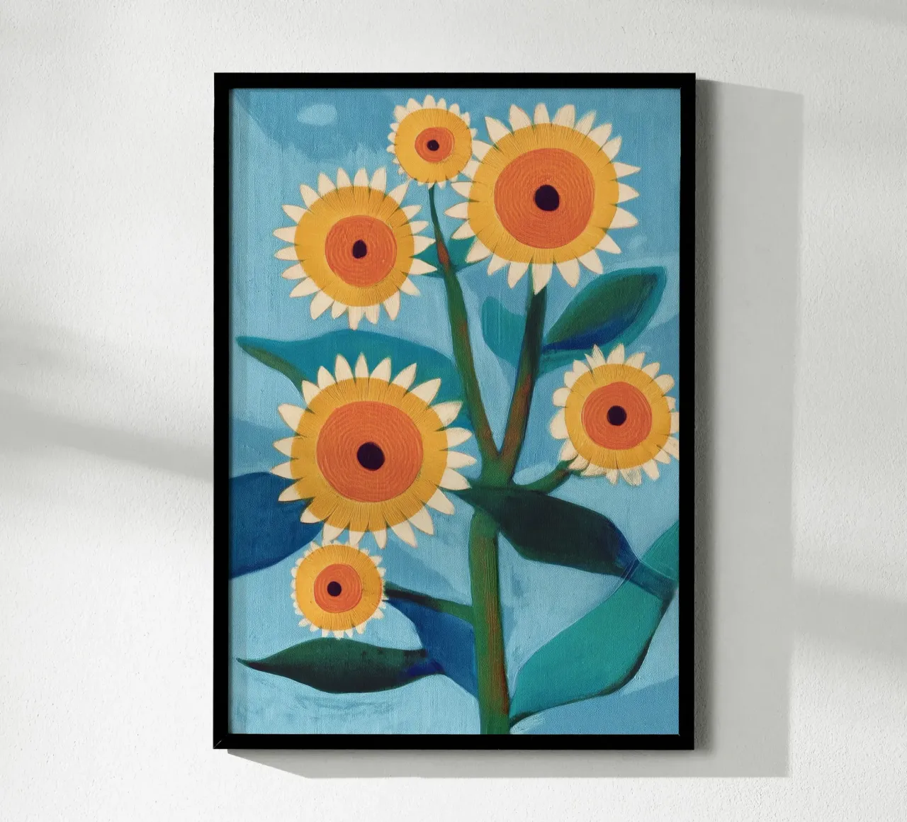 Sunflower Study in Sunny Yellow and Burnt Orange poster con telaio in alluminio da Flow Line