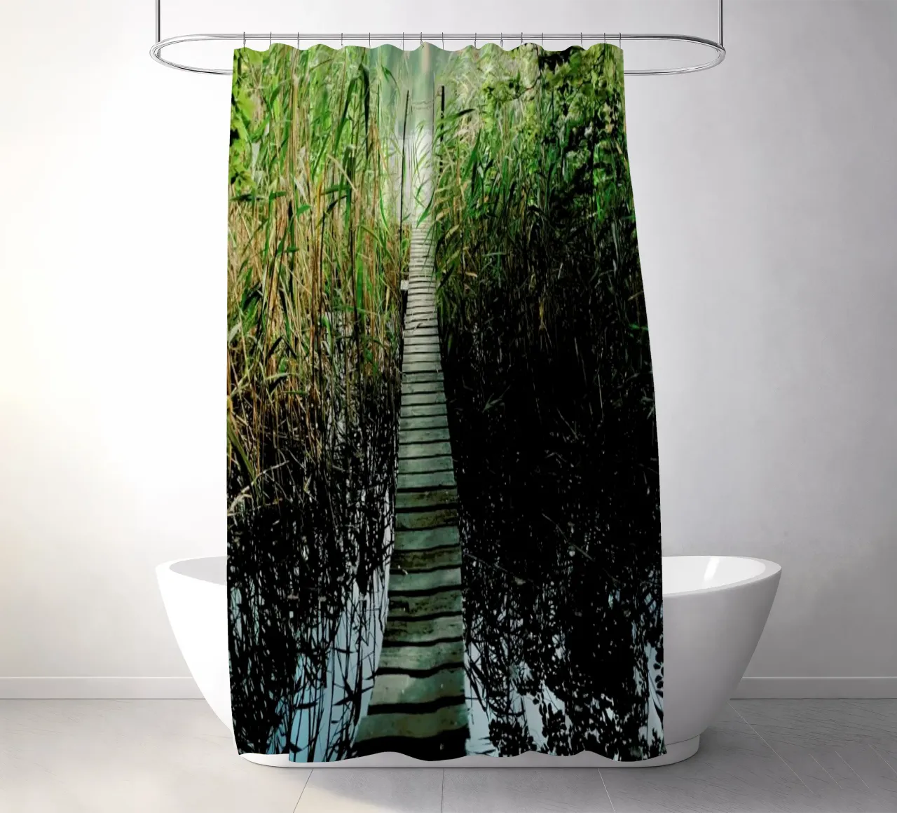 Idyllic Lakeview shower curtain by Sebastian Hilgetag