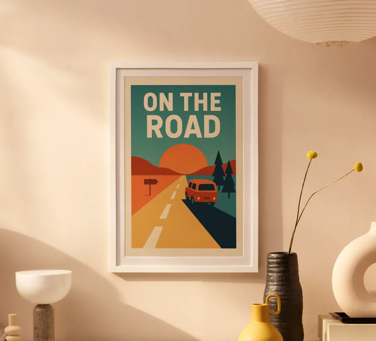 EN CAMINO - La llamada de la carretera poster con marco de madera de JETLAG | affiches voyage