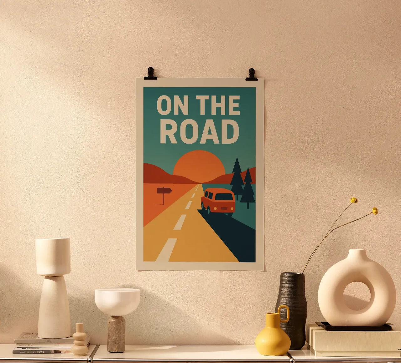 EN CAMINO - La llamada de la carretera poster con marco de madera de JETLAG | affiches voyage