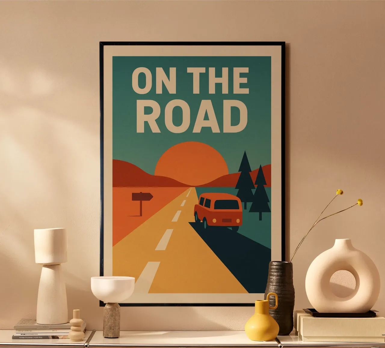 EN CAMINO - La llamada de la carretera poster con marco de madera de JETLAG | affiches voyage