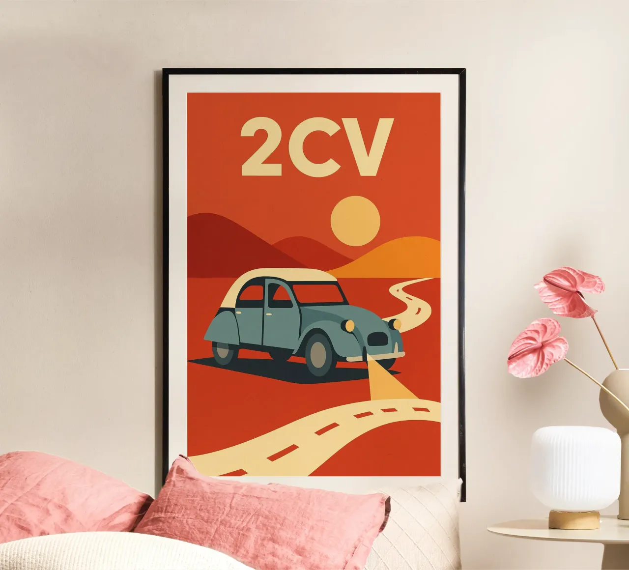 2CV - Sul viale dei ricordi poster con telaio in legno da Art Typo Essentiel