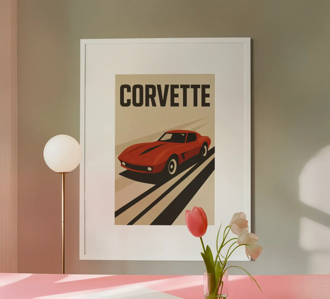 CORVETTE - La leggenda americana a tutta velocità poster con telaio in plastica da Art Typo Essentiel