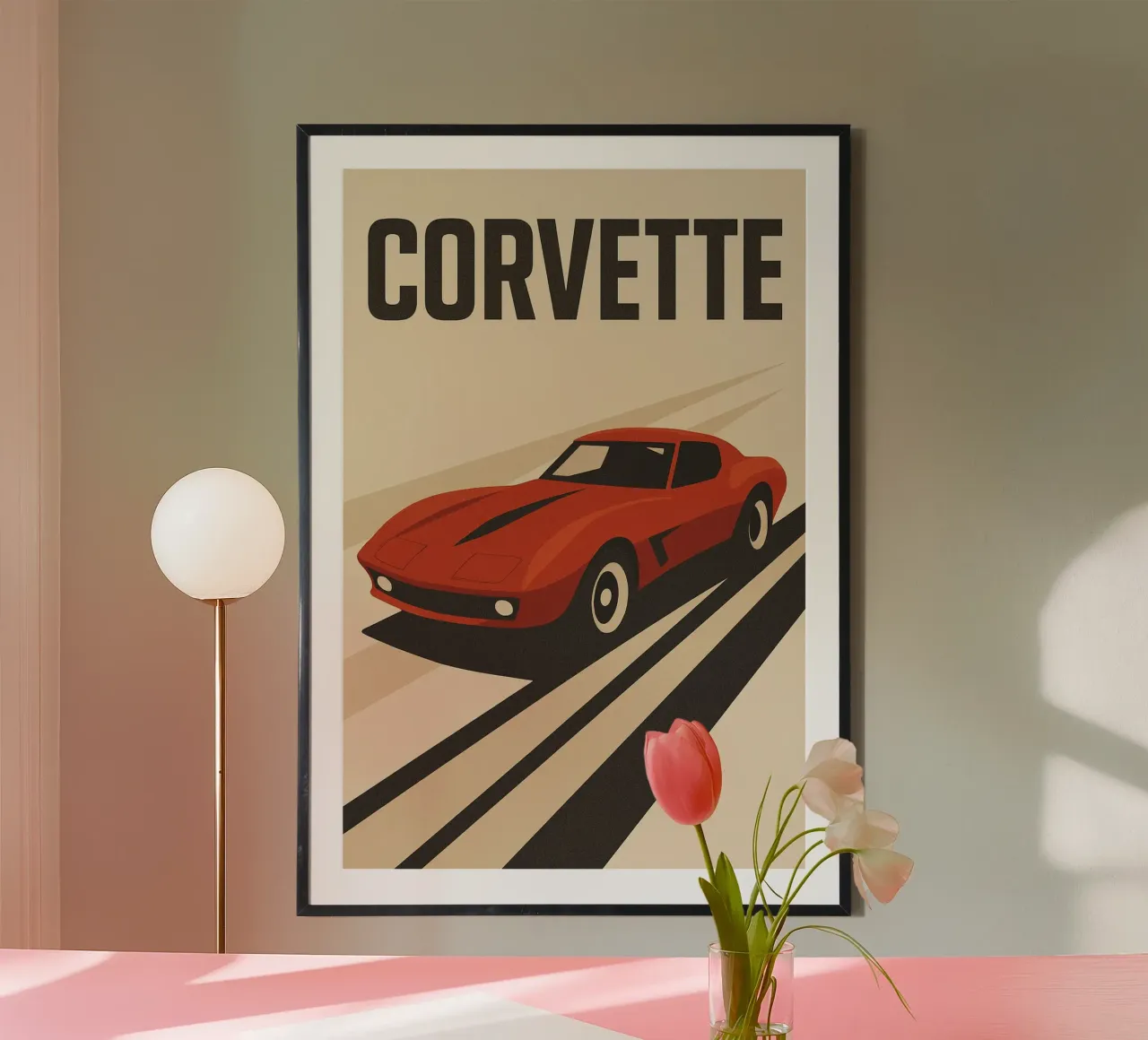 CORVETTE - La leggenda americana a tutta velocità poster con telaio in plastica da Art Typo Essentiel