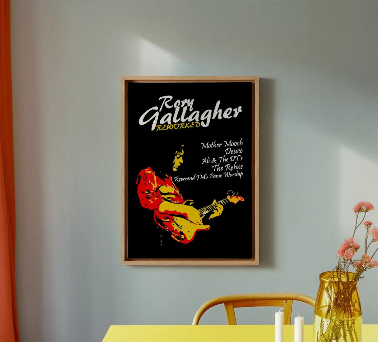 Oldtimer-Musiker und Gitarrist - Rory Gallagher Leinwand mit Schattenfugenrahmen von https://www.juniqe.com/uk/shop/Henndraws