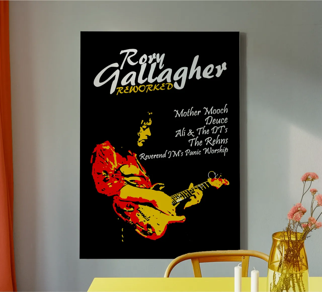 Oldtimer-Musiker und Gitarrist - Rory Gallagher Leinwand mit Schattenfugenrahmen von https://www.juniqe.com/uk/shop/Henndraws