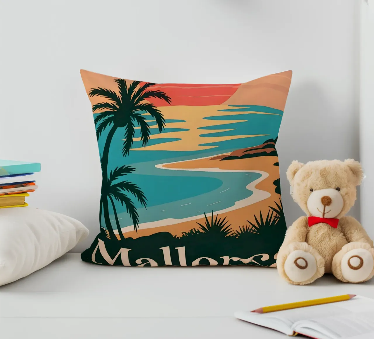 Mallorca Reiseposter decorative cushion by Vintage Travel Art