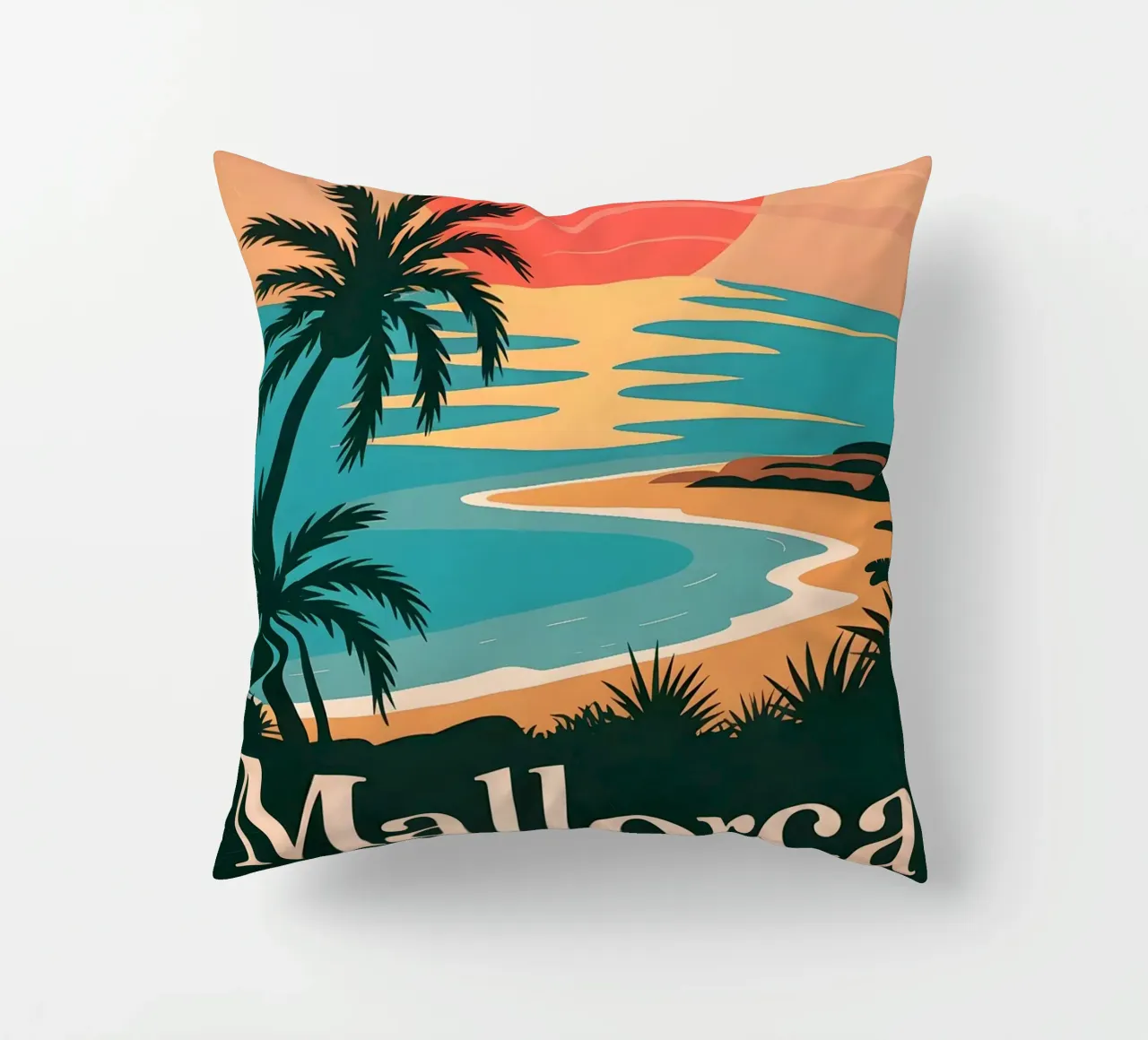 Mallorca Reiseposter decorative cushion by Vintage Travel Art