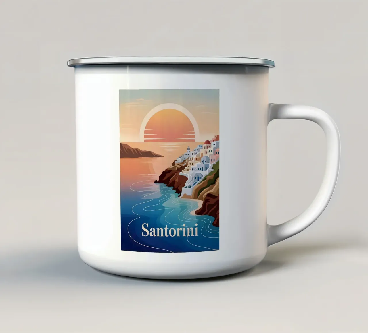 Santorini Reiseposter tazza in smalto da Vintage Travel Art