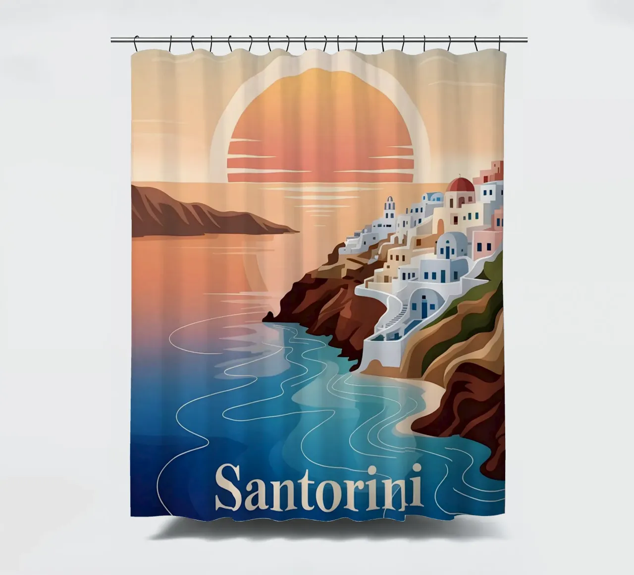 Santorini Reiseposter tenda da doccia da Vintage Travel Art