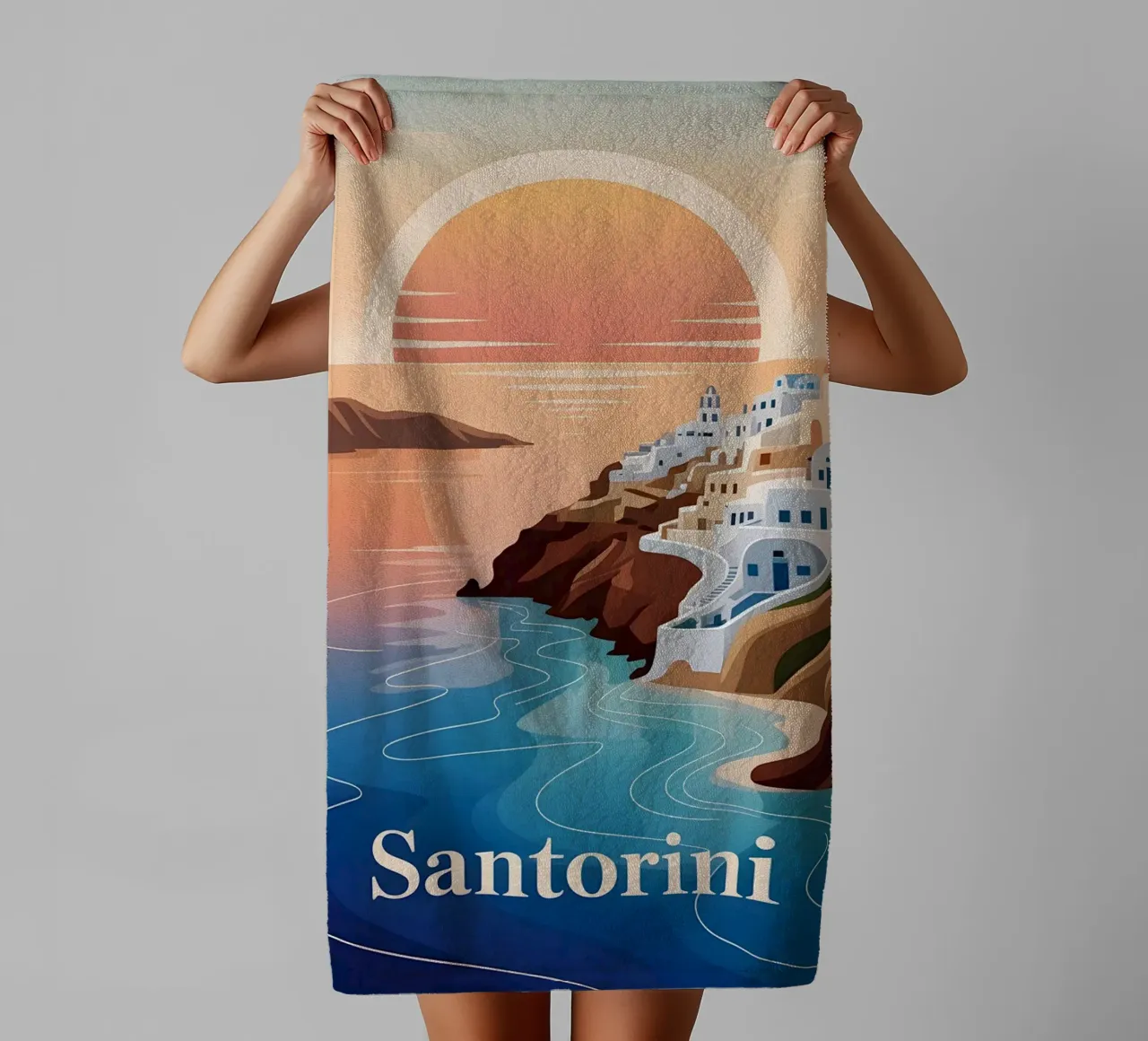 Santorini Reiseposter asciugamano da bagno da Vintage Travel Art