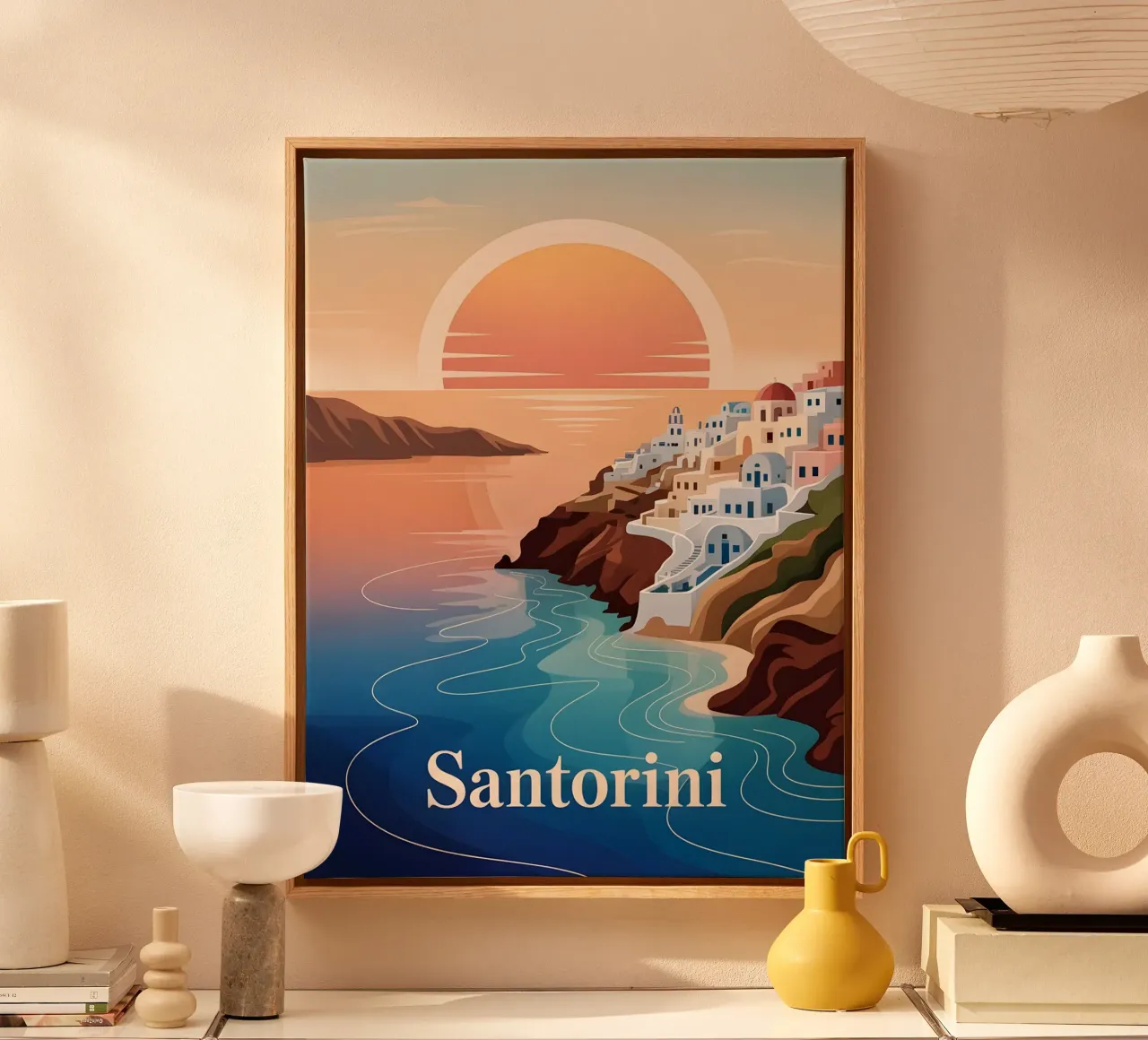 Santorini Reiseposter tela con Cornice a cassetta da Vintage Travel Art