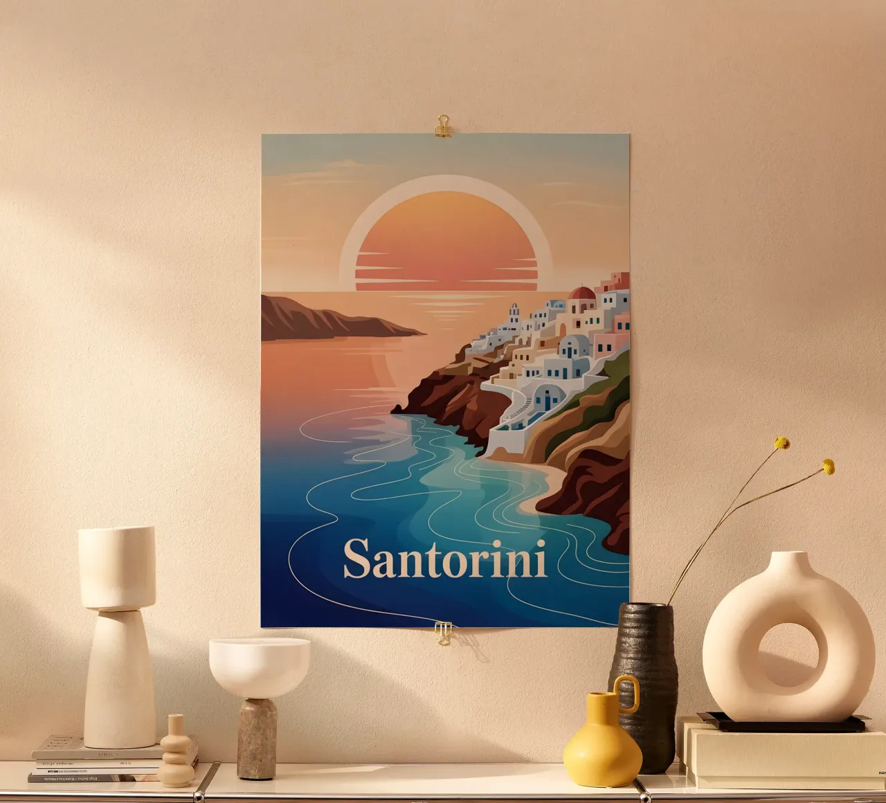 Santorini Reiseposter carta hahnemühle da Vintage Travel Art