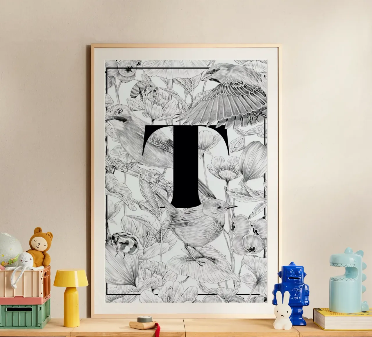 Floral Alphabet T carta hahnemühle da Faunesque