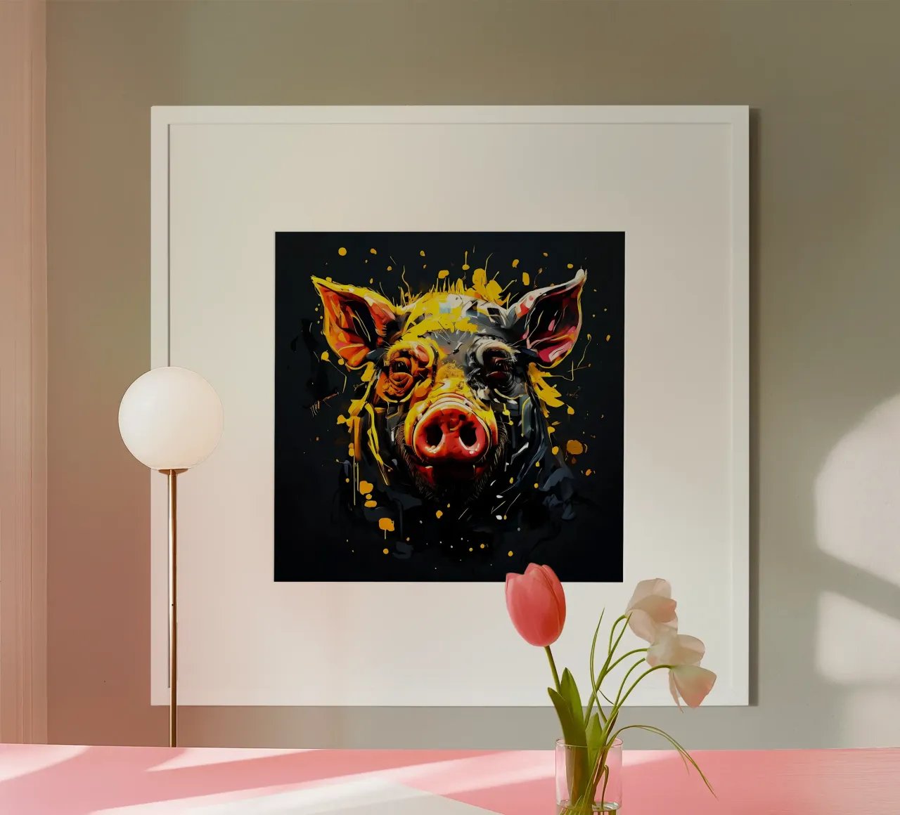 Stile_maiale_G_1 poster con telaio in plastica da Tierisch bunt by LK