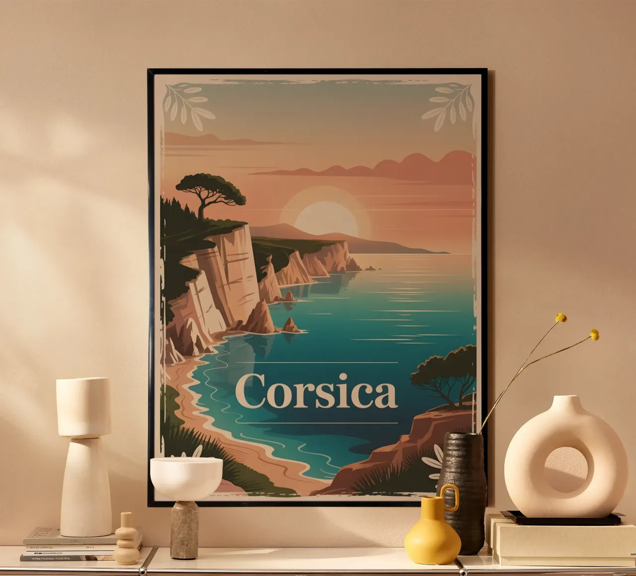 Poster di viaggio d'epoca della Corsica poster con telaio in plastica da Vintage Travel Art