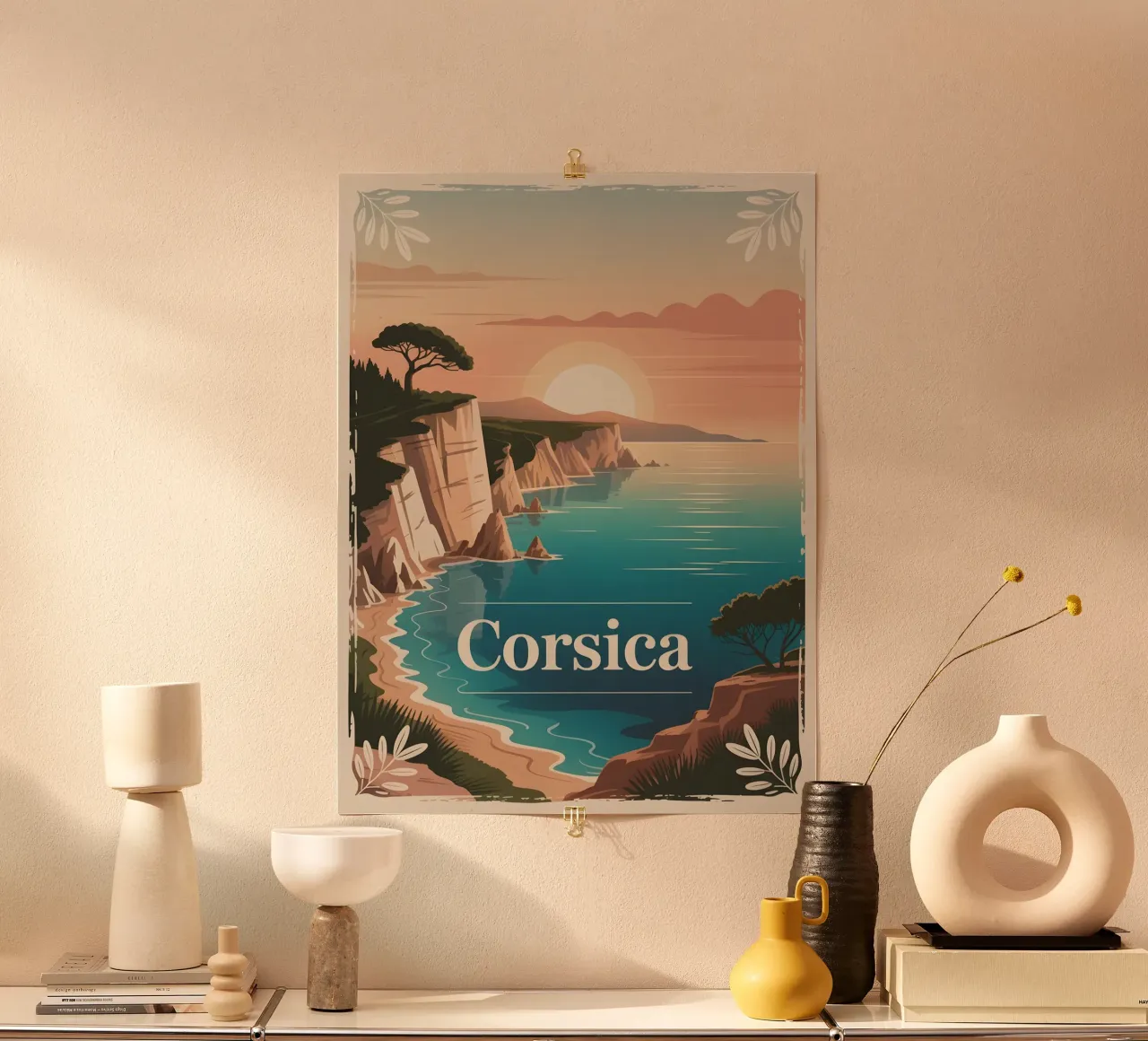 Poster di viaggio d'epoca della Corsica poster con telaio in plastica da Vintage Travel Art