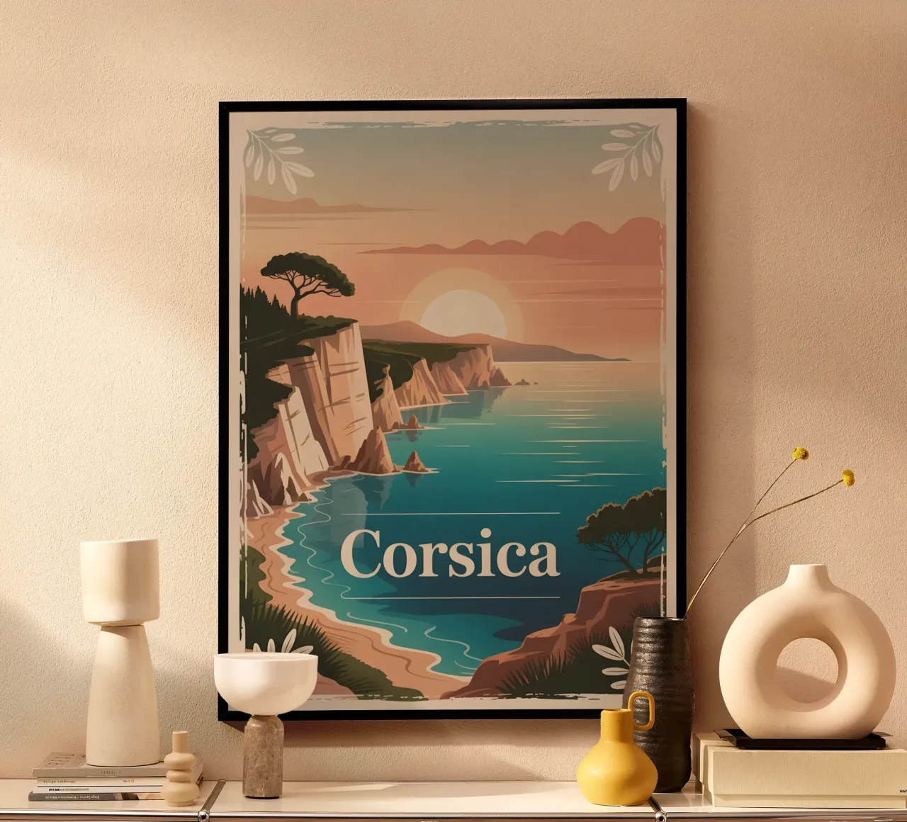 Poster di viaggio d'epoca della Corsica poster con telaio in plastica da Vintage Travel Art