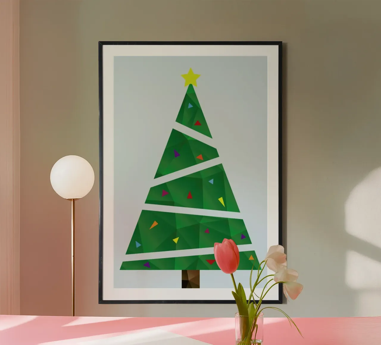Geometric Christmas Tree poster con telaio in legno da The Native State