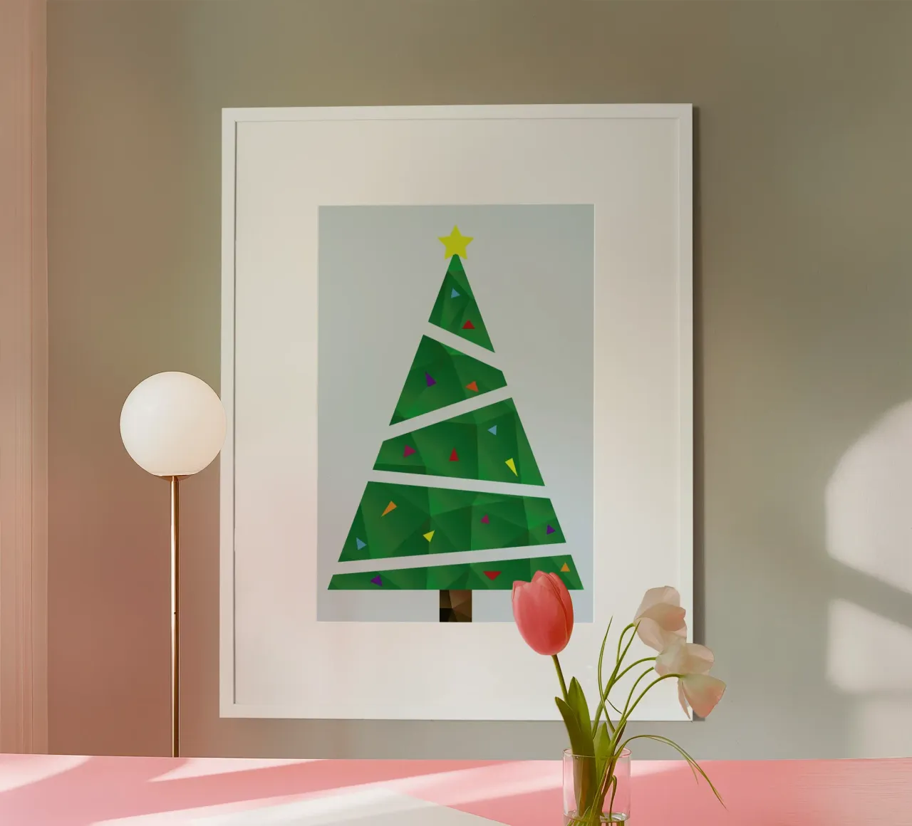 Geometric Christmas Tree poster con telaio in legno da The Native State