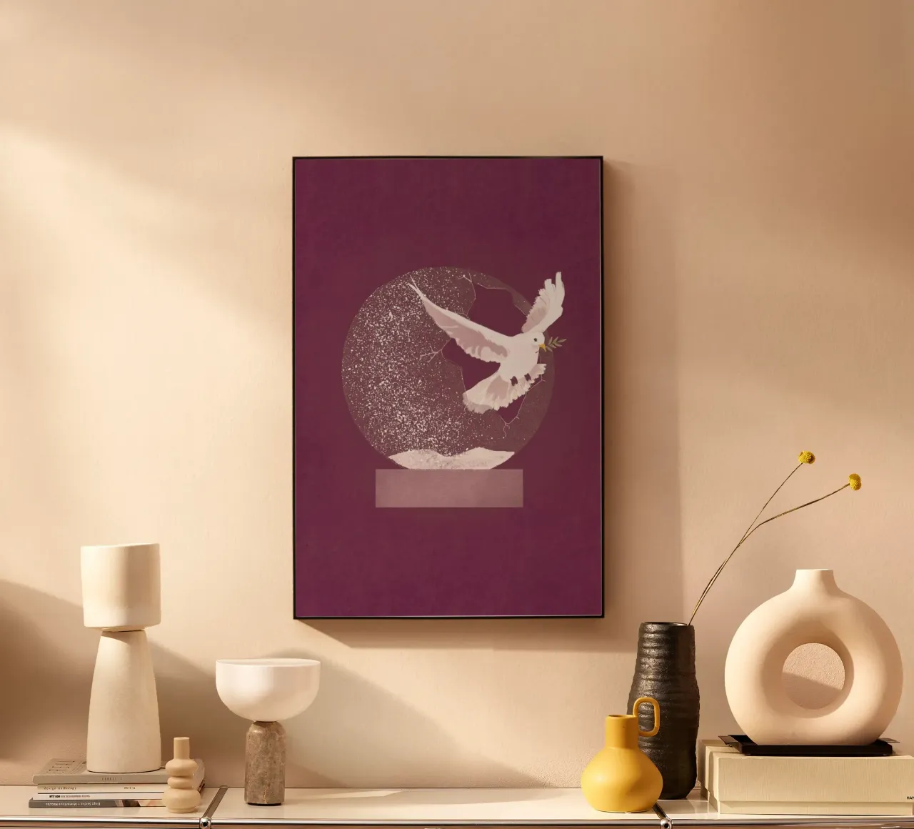 Snowglobe Dove alluminio dibond da Goed Blauw