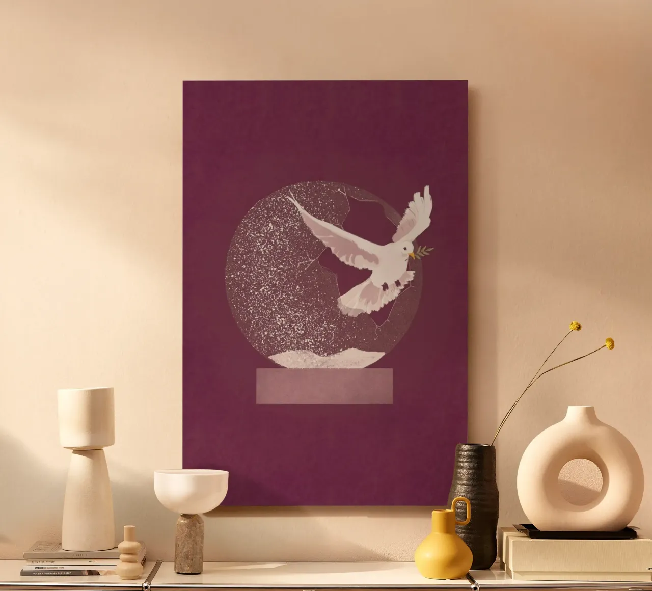 Snowglobe Dove alluminio dibond da Goed Blauw