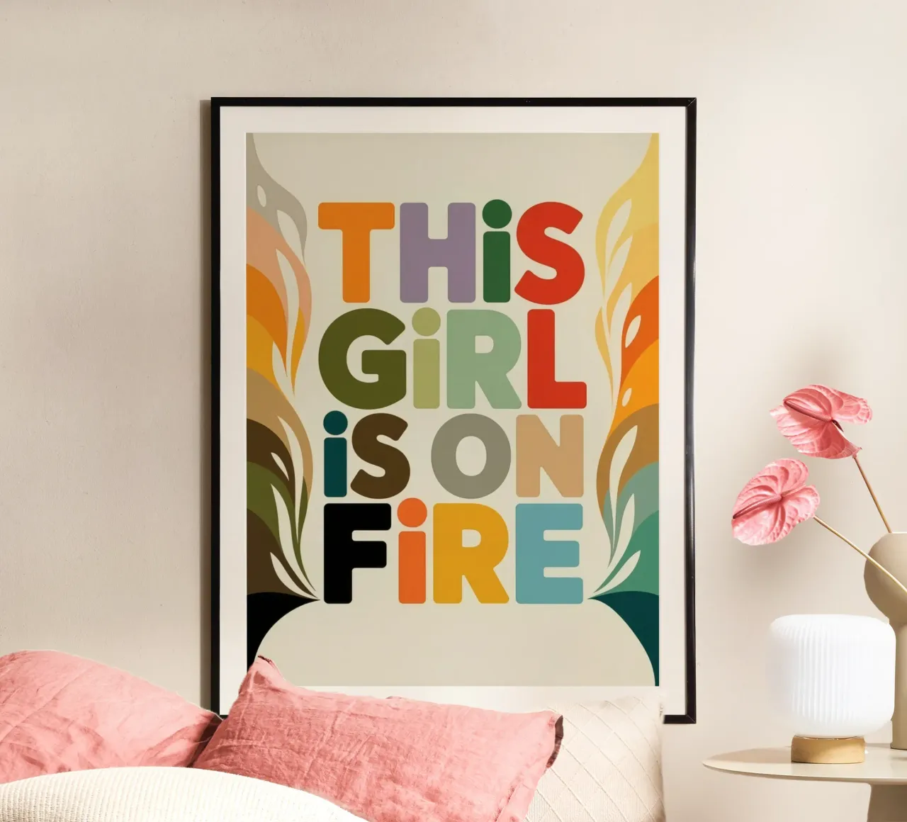 GIRL ON FIRE poster with wooden frame by 20 Farben