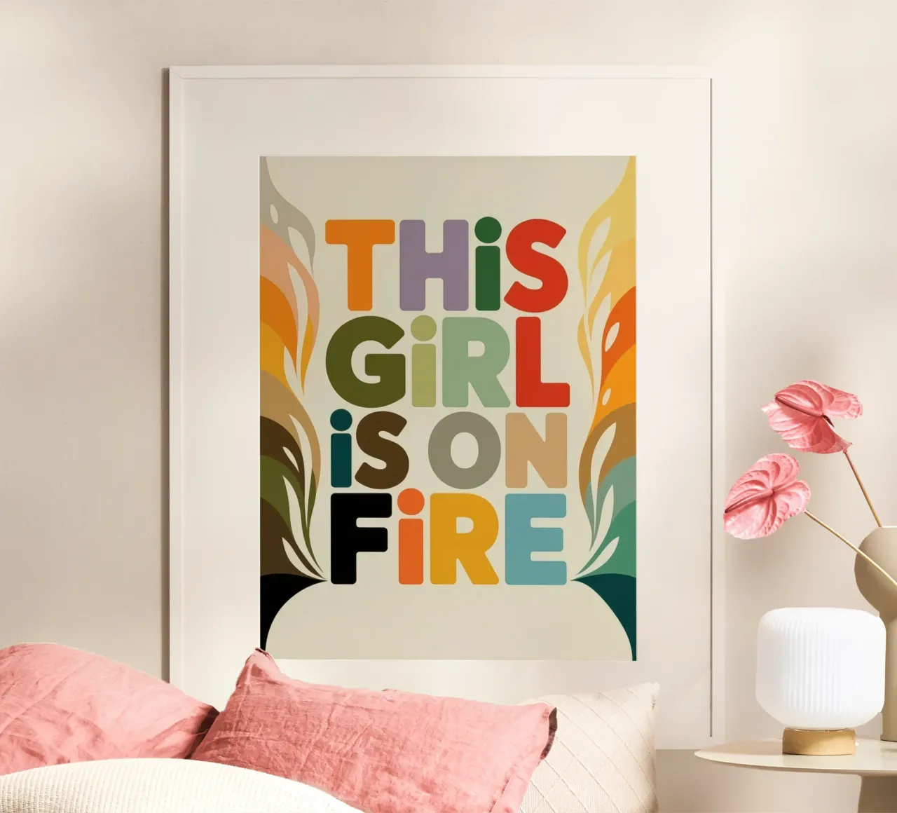 GIRL ON FIRE poster with wooden frame by 20 Farben