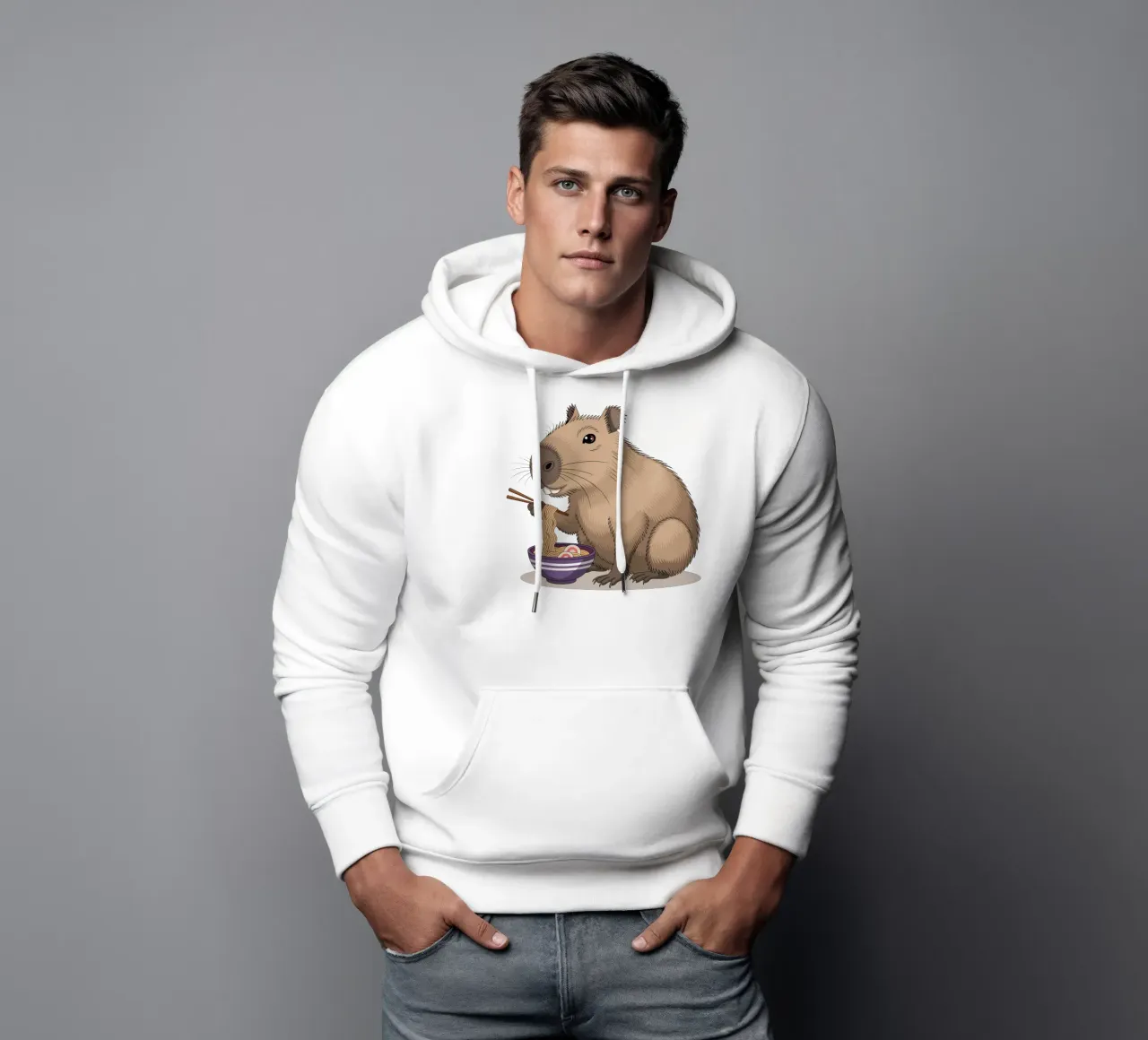 Capy & Bara beim Nudeln Essen felpa con cappuccio da Shirtfantastisch