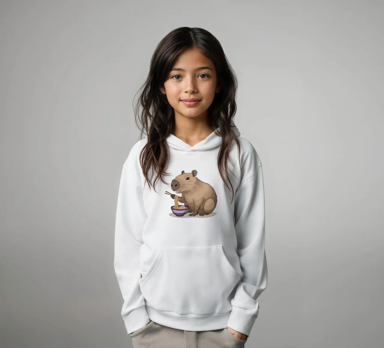 Capy & Bara beim Nudeln Essen kids hoodie by Shirtfantastisch