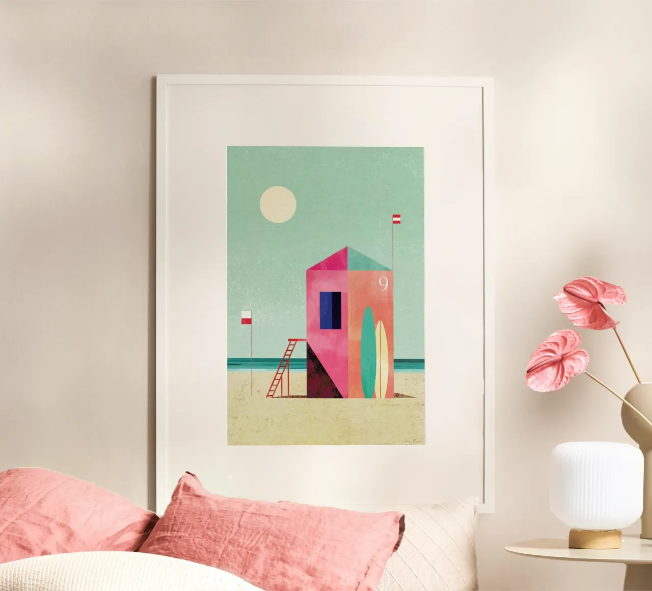 Surf Hut poster con telaio in alluminio da Henry Rivers