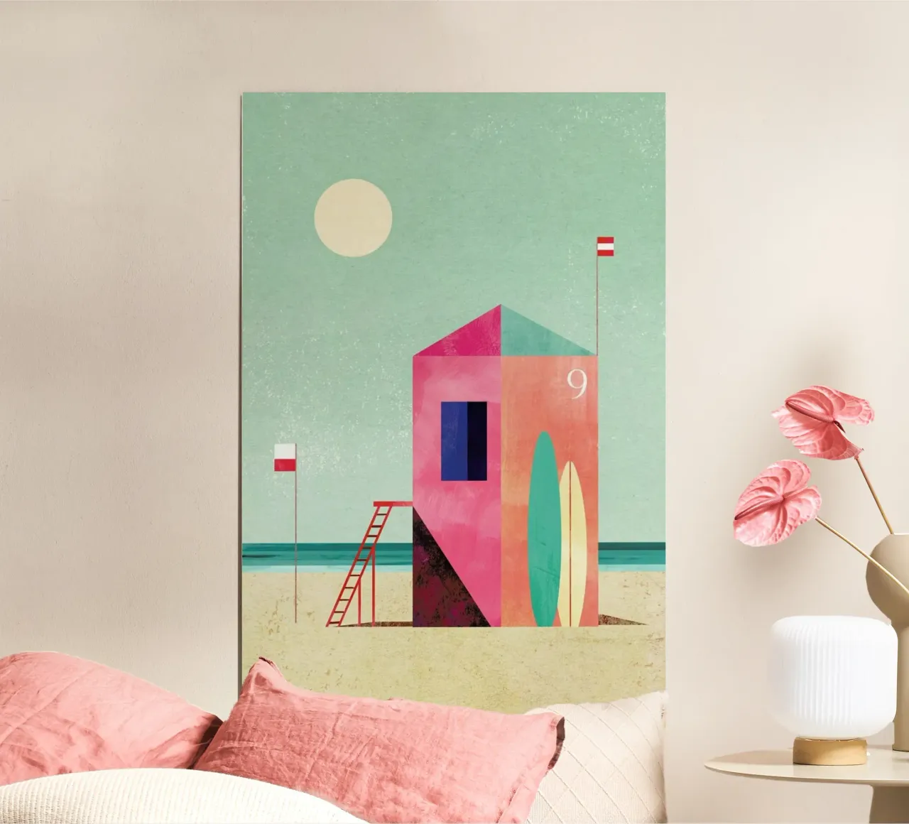 Surf Hut poster con telaio in alluminio da Henry Rivers