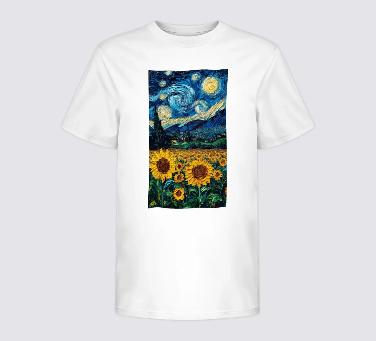 sunflower field on a clear starry night kids t-shirt by Piper Shop Oke