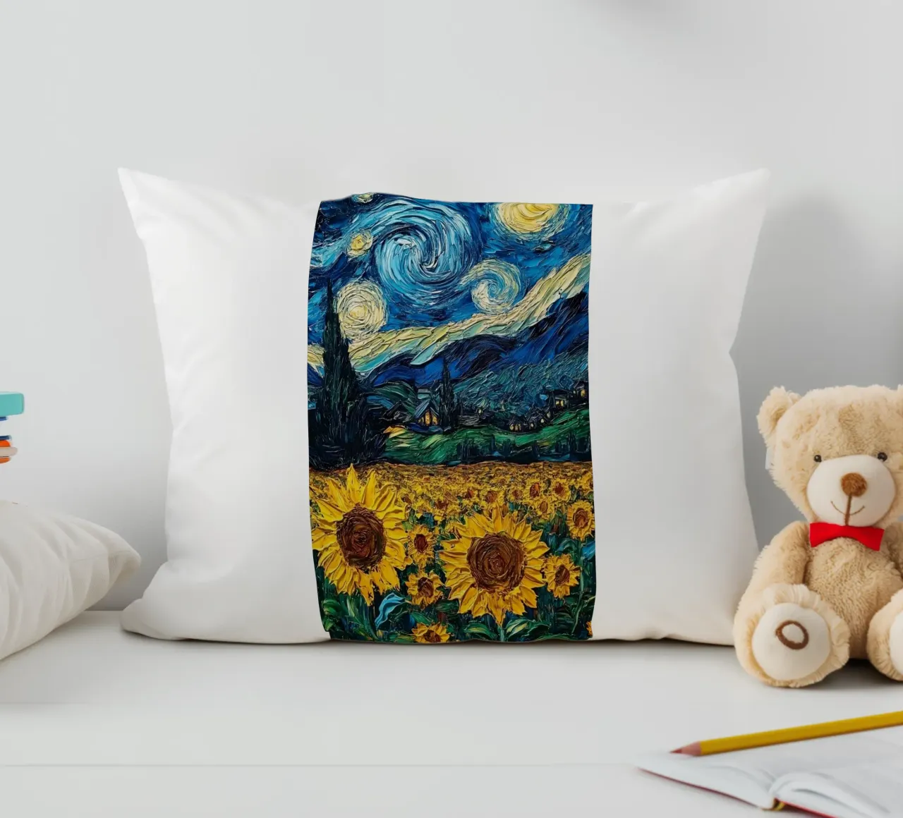 campo di girasoli in una limpida notte stellata cuscino da Piper Shop Oke