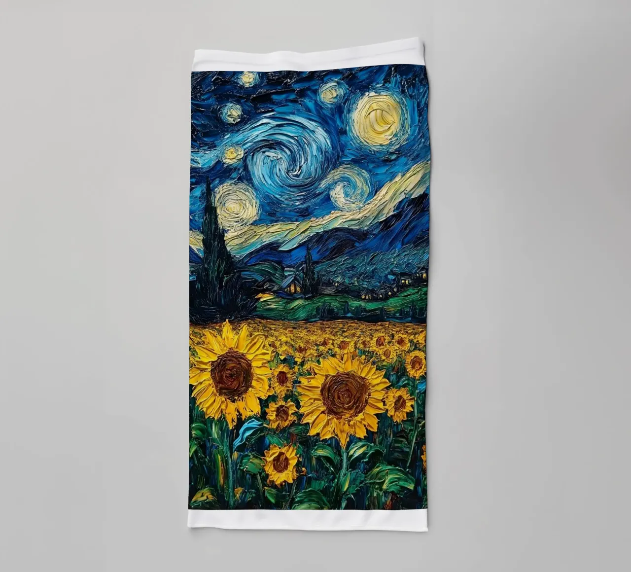 campo di girasoli in una limpida notte stellata asciugamano da bagno da Piper Shop Oke