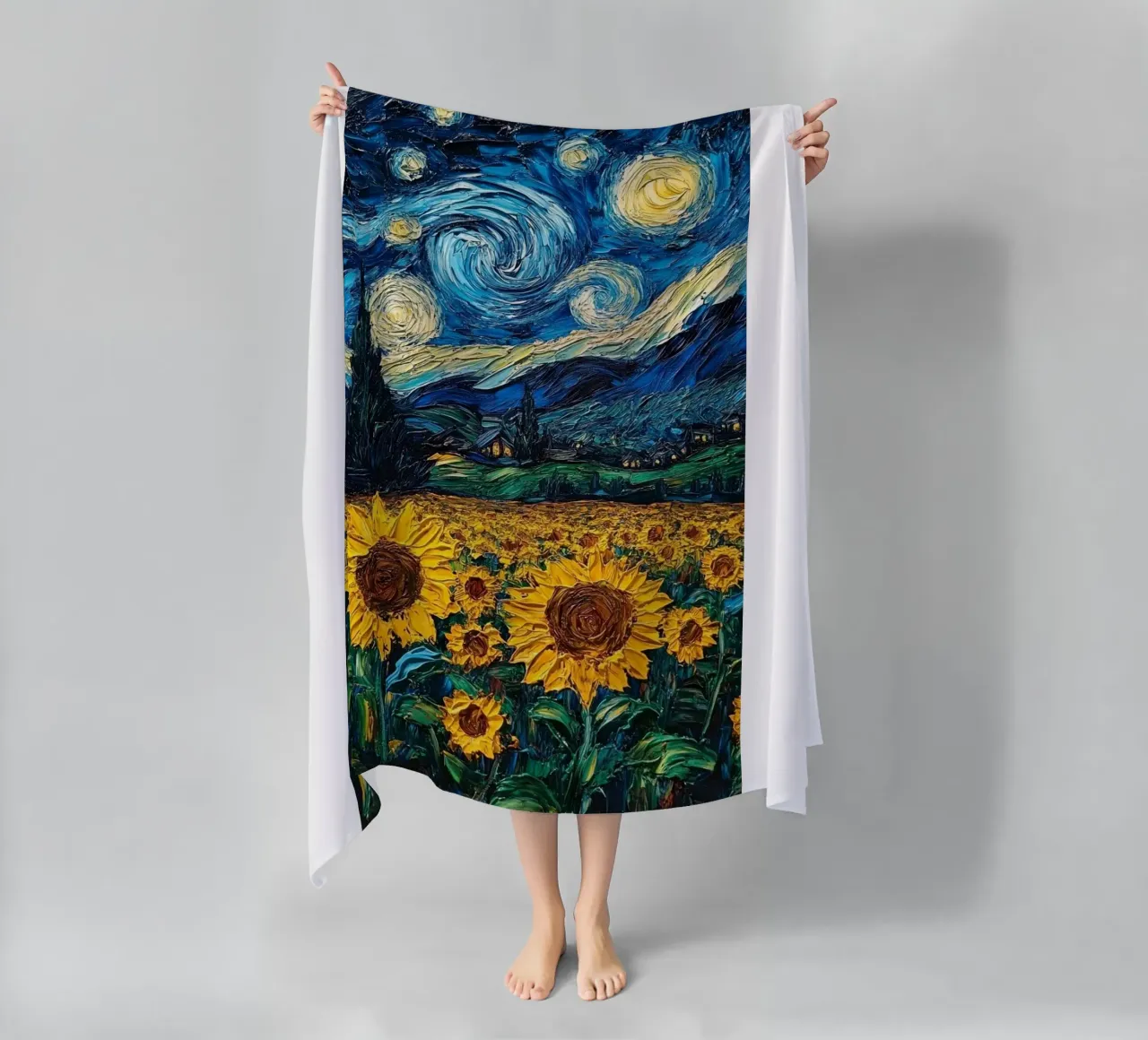 campo di girasoli in una limpida notte stellata telo mare da Piper Shop Oke